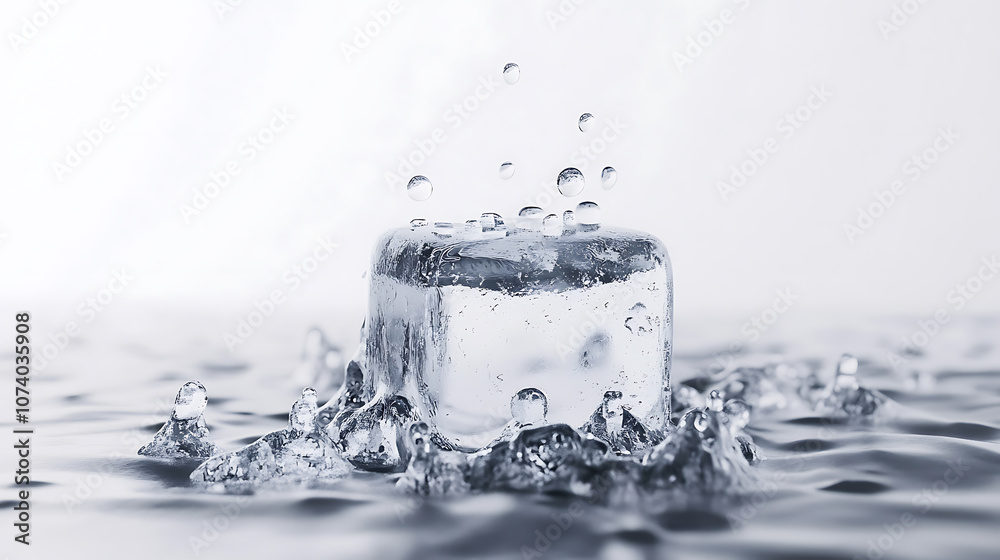Aufkleber realistic ice cube with water drops on white background high resolution png