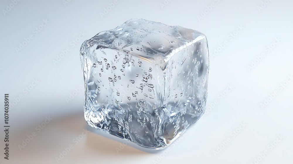 Poster realistic ice cube with water drops on white background high resolution png