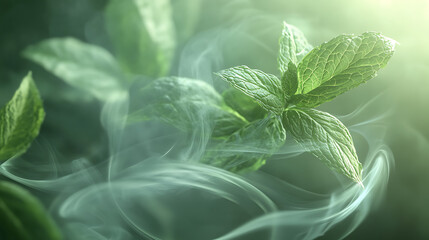 Refreshing peppermint leaves swirling in the air invigorating the senses with natural essence digital illustration