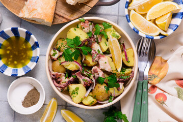 Traditional Italian Potato Salad with Octopus.