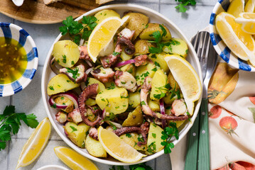 Traditional Italian Potato Salad with Octopus.