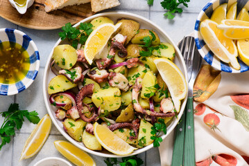 Traditional Italian Potato Salad with Octopus.