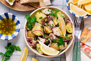 Traditional Italian Potato Salad with Octopus.
