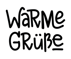 Warm Greetings on german language handwritten lettering perfect for seasonal winter decor and holidays cards