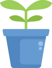 Simple icon of a small green plant growing in a blue pot, representing gardening