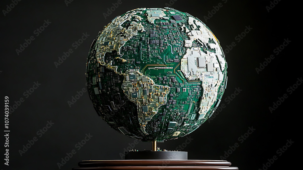 Aufkleber a globe crafted from circuit boards and microchips, symbolizing the electrification and digitalizati