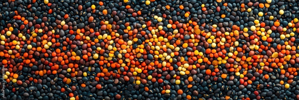 Aufkleber an intricate pattern displays a variety of colorful beans, lentils, and seeds artfully arranged to c