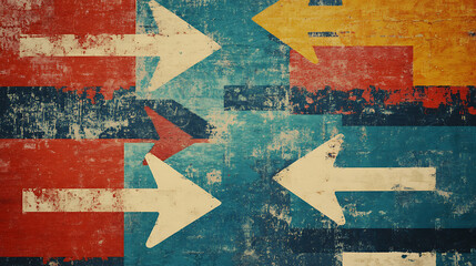 A retro-style background with textured arrows moving in one direction, representing progress and forward movement