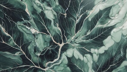 Unique green marble texture with veins that mimic leaf shapes creating natural botanical look