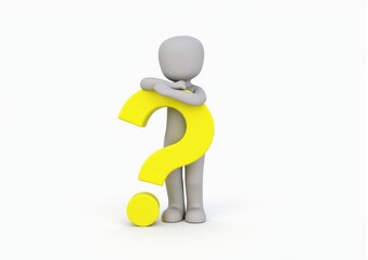 gray man 3d model thoughtful next to him question mark