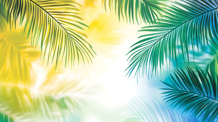 Fototapeta premium A simple vector illustration of tropical palm leaves on an abstract gradient background, creating a serene and refreshing feel