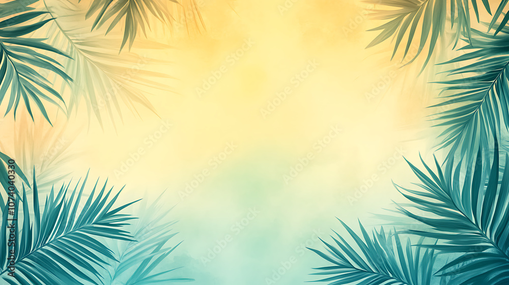 Fototapete background gradient with palm leaves in a light green and orange color palette in the flat design st
