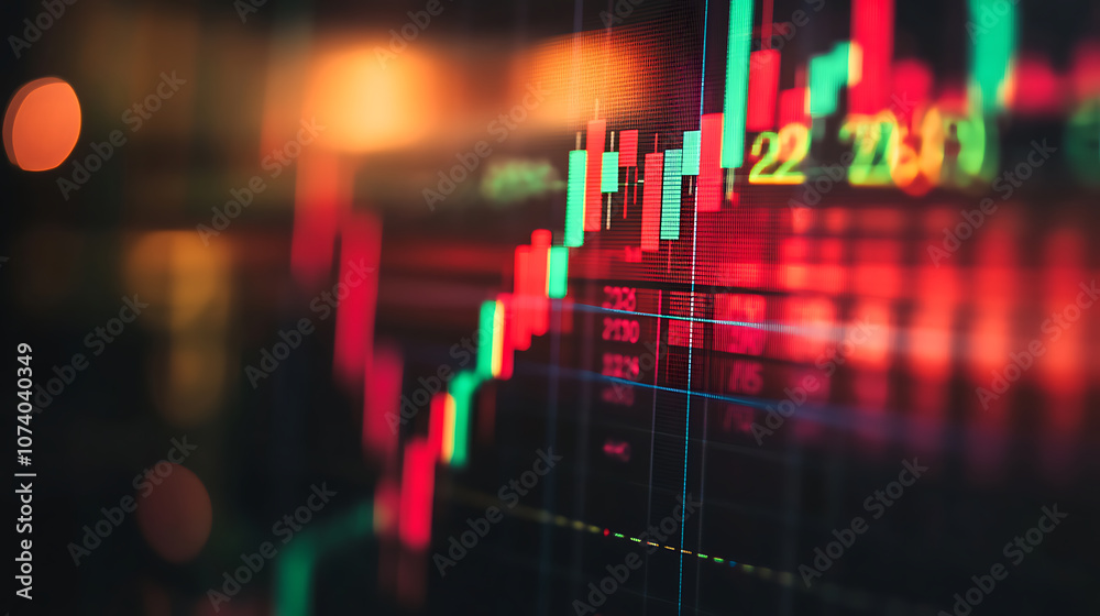Fototapete a stock market graph with red and green colors, blurred background, blurred foreground a colorful st