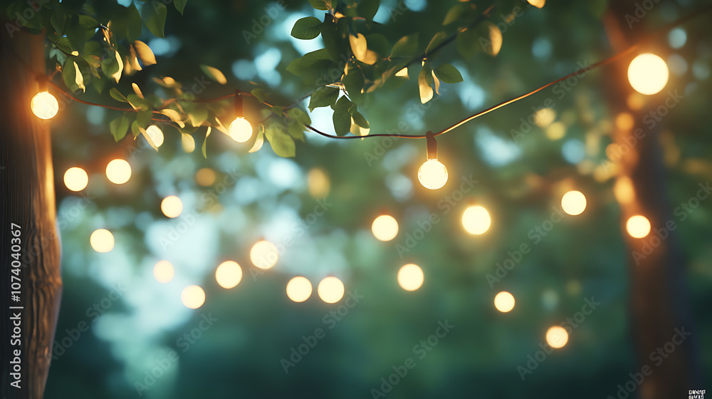 Wall mural a string of outdoor lights hanging from an eavesadow, creating a warm and inviting atmosphere for su