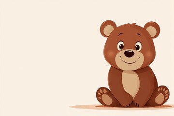 Obraz premium Cute cartoon bear sitting on a light background, smiling joyfully and looking friendly at the viewer