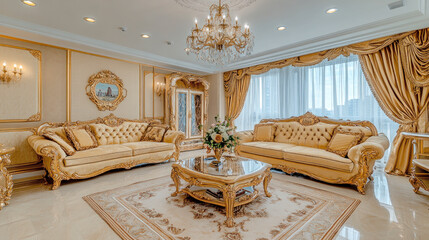 Living room of extremely rich residence, luxurious apartment