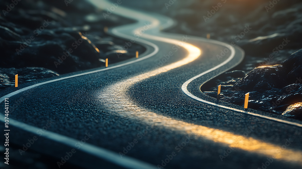 Aufkleber a winding road leading towards a bright horizon, symbolizing the journey and challenges on the path 