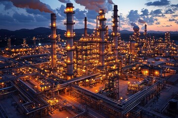 Obraz premium Illuminated Industrial Complex at Dusk