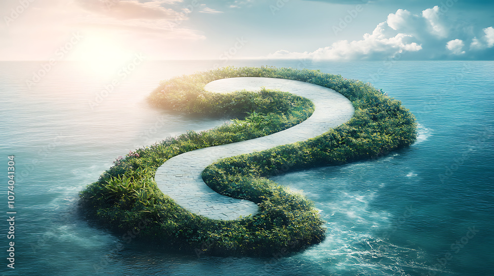 Poster a winding road leading towards a bright horizon, symbolizing the journey and challenges on the path 