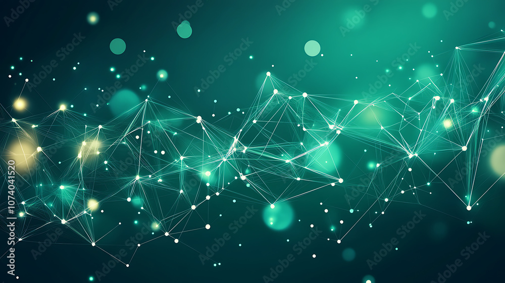 Poster abstract background with a dark green geometric pattern in the low poly style, with connection lines