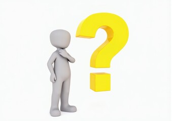 gray man 3d model thoughtful next to him question mark