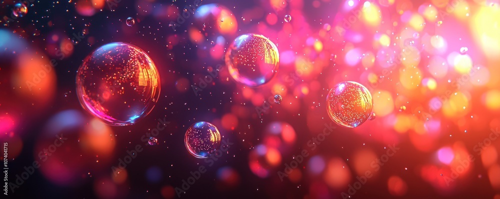 Poster Colorful Bubbles Floating in a Red and Yellow Bokeh Background