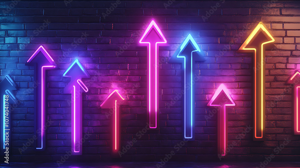 Aufkleber abstract background with glowing neon arrows pointing upwards, symbolizing growth and success in bus