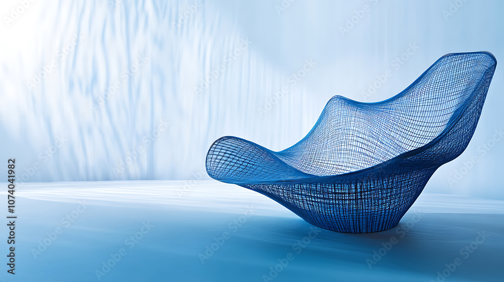 Poster abstract blue background with a wireframe design, featuring an intricate pattern of lines and curves