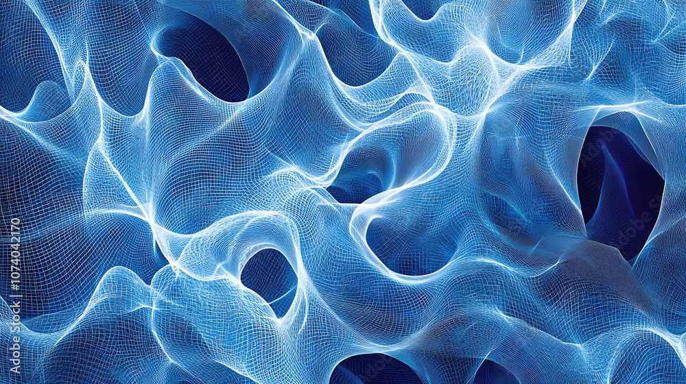 Leinwandbilder Abstract blue background with a wireframe design, featuring an intricate pattern of lines and curves in shades of light to dark blue