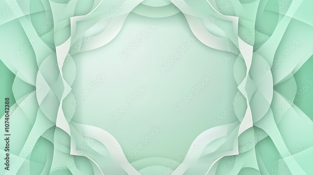 Poster Abstract light green background with geometric shapes and blurred lines white space in the center of the composition
