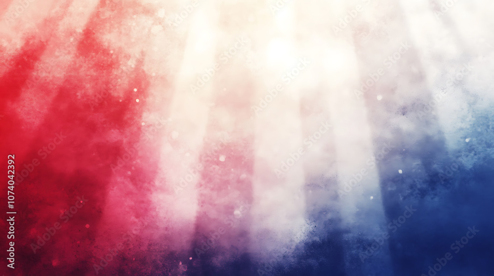 Poster abstract red, white and blue background with light rays in the center