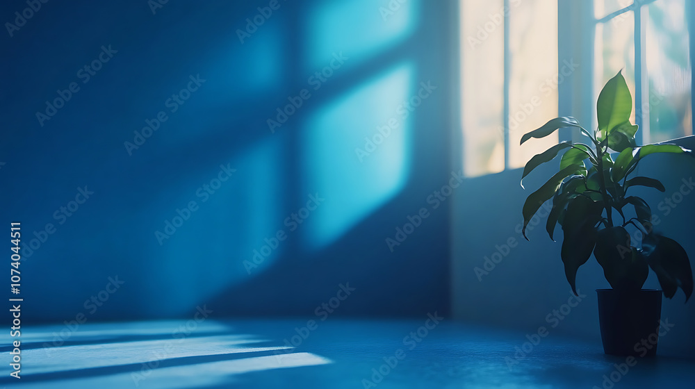 Poster Blue gradient background with blurred studio room for product display