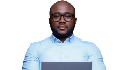 Man with laptop on transparent background