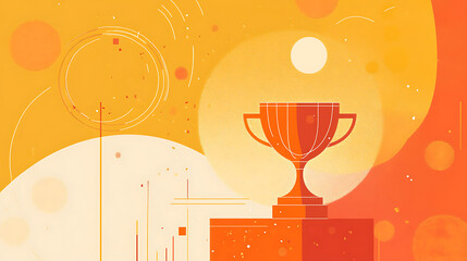 Orange background with simple line art of trophy and confetti An orange and yellow color scheme with a circular pattern