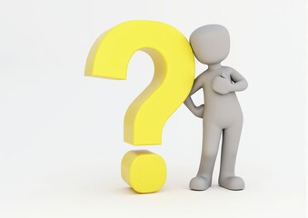 gray man 3d model thoughtful next to him question mark