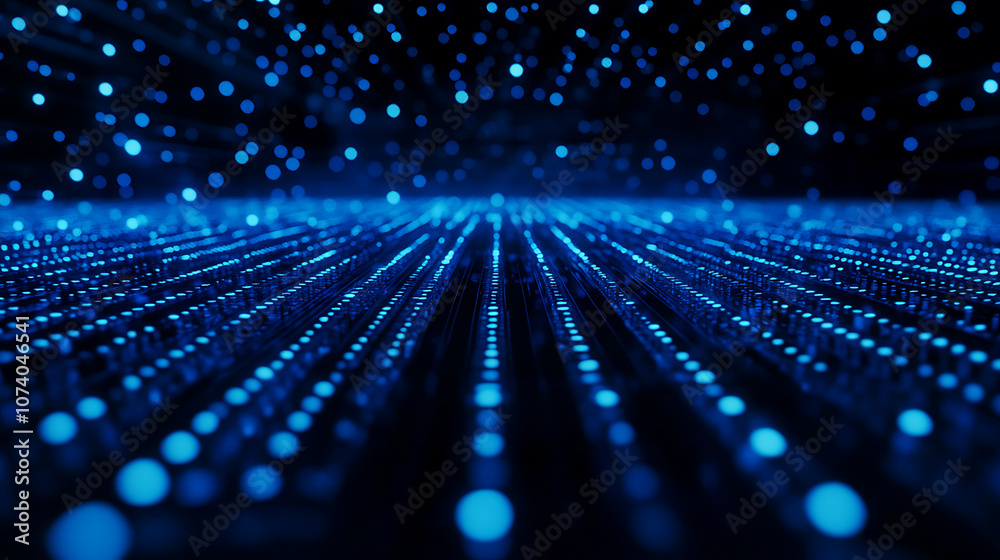 Poster A close up of computer code on the screen, representing advanced software development and coding skills The background is dark with a blue glow from above