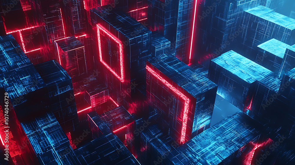 Fototapete A complex digital maze representing the challenges and obstacles in the digital world, symbolizing cybersecurity, data protection, and online navigation