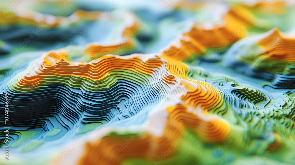 Aufkleber GIS geodata mapping concept featuring a detailed, layered terrain model with contour lines and elevation data, Ideal for geographic analysis and spatial data visualization