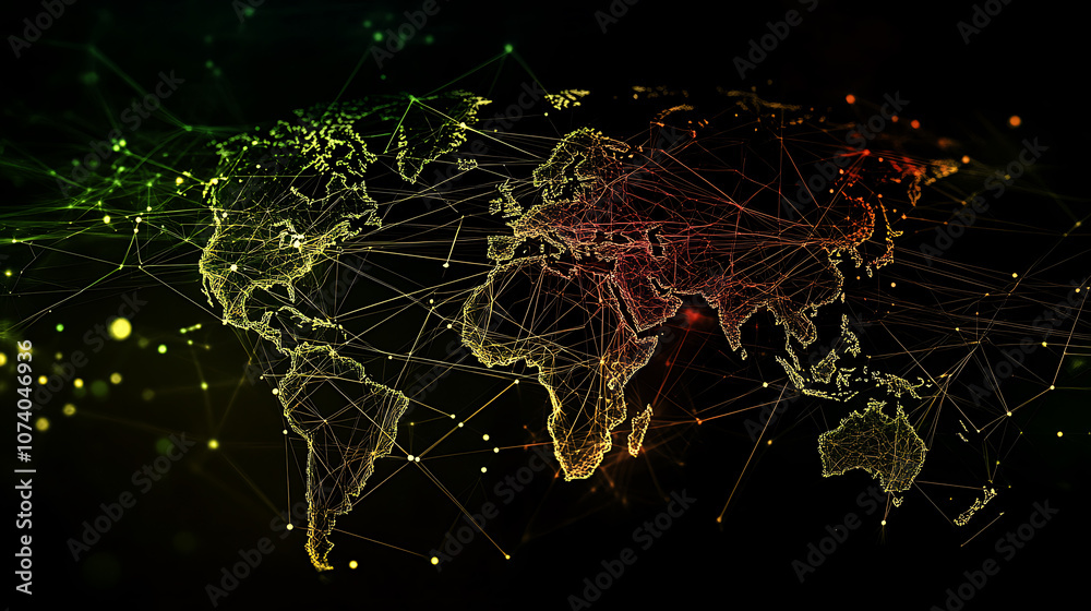 Aufkleber A digital representation of global communication networks, showcasing interconnected nodes and data flow, symbolizing worldwide connectivity and information exchange