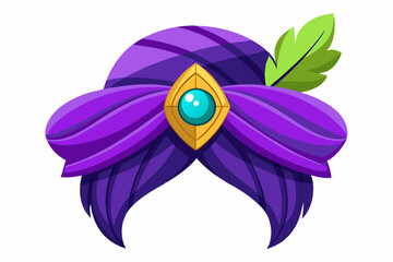 Purple turban with feathers and precious stone