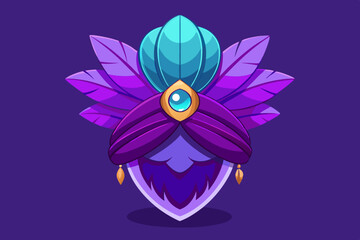 Purple turban with feathers and precious stone