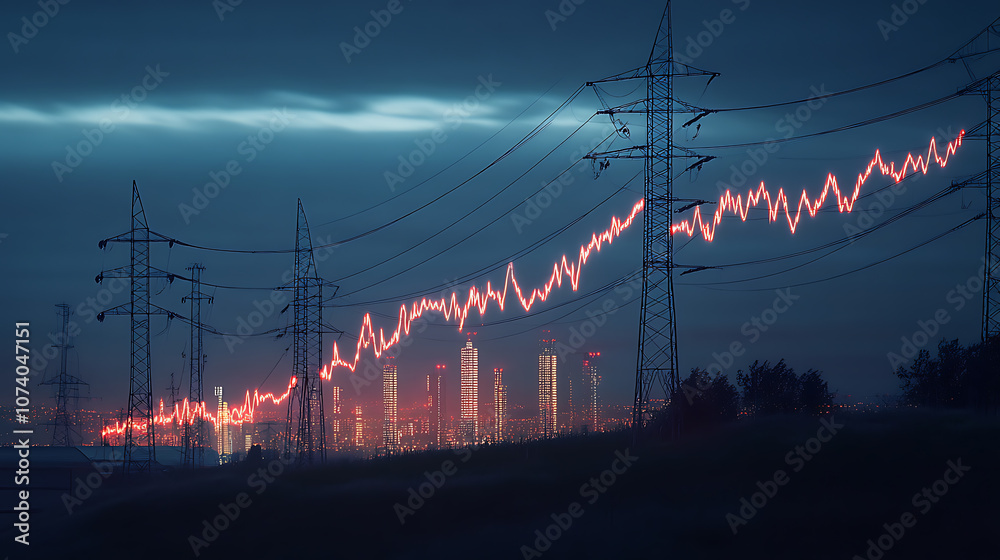 Aufkleber A dynamic bar graph illustrating the upward trend in electricity consumption and power usage over time, highlighting the increasing demand for energy resources