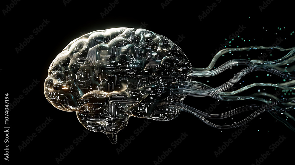 Leinwandbilder a futuristic digital brain made of circuitry, connected to an abstract ai energy stream on the right