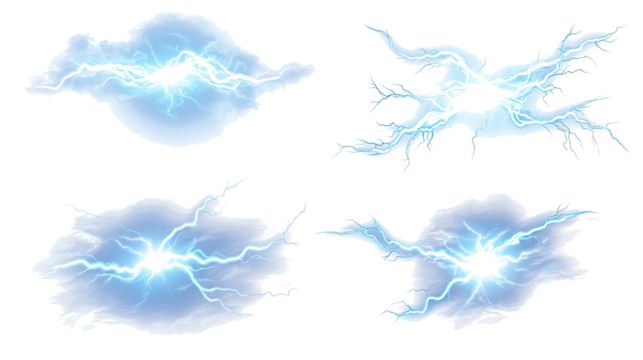 Dynamic Lightning Effects Collection on Transparent Background Generative AI