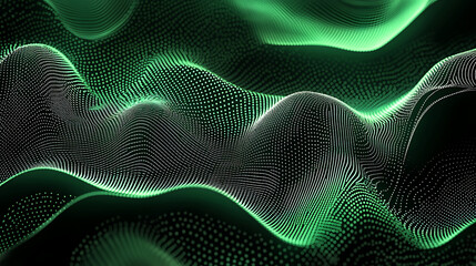 Fototapeta premium Green abstract background with gradient dots and wavy lines gradient halftone pattern