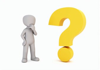 gray man 3d model thoughtful next to him question mark