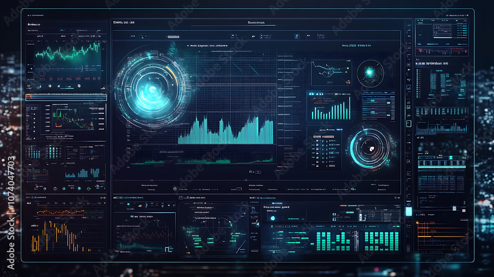Aufkleber High-tech power grid interface displaying data analysis and price graphs, showcasing energy consumption and market trends