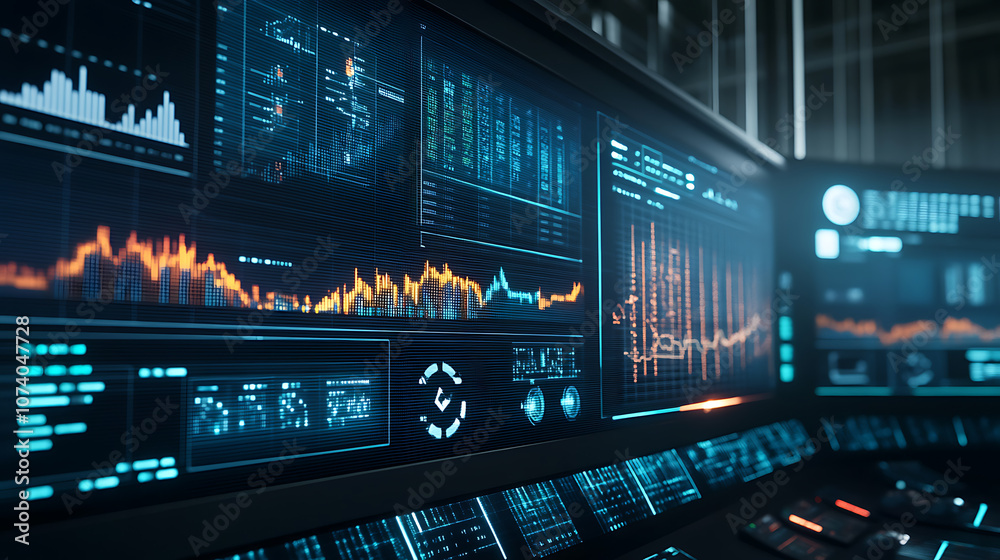 Aufkleber High-tech power grid interface displaying data analysis and price graphs, showcasing energy consumption and market trends