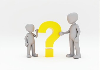 gray man 3d model thoughtful next to him question mark