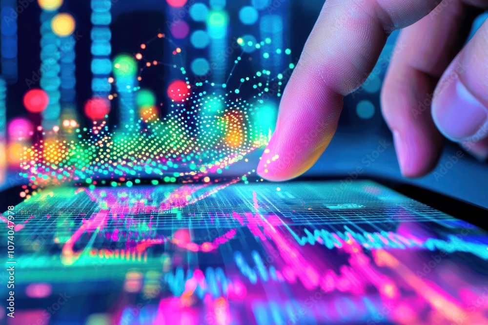 Poster Finger Interacting with a Smartphone Display Showing Data Visualization